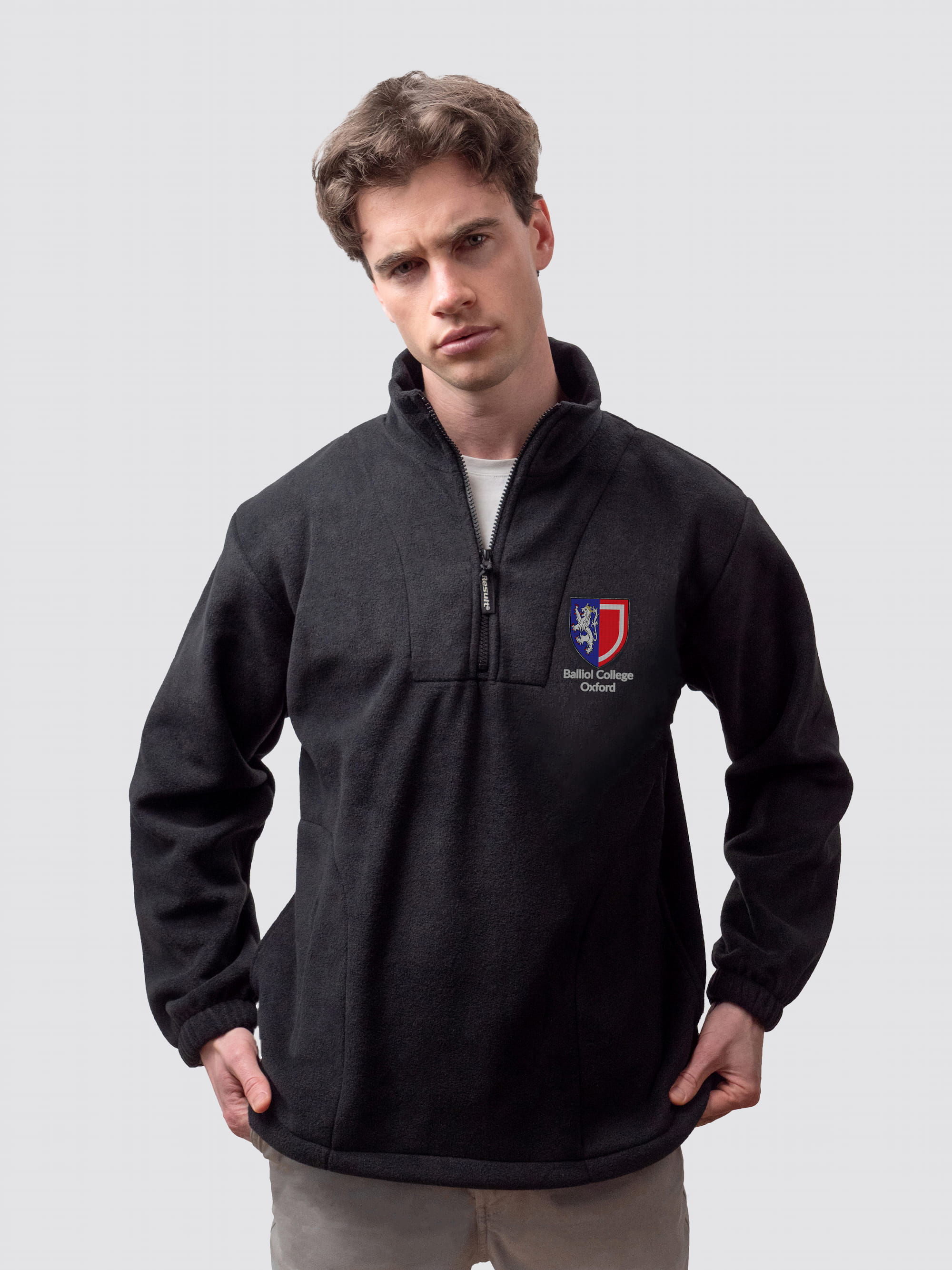 Oxford university fleece, with custom embroidered initials and Balliol crest