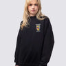 Brasenose crest on the front of a black, crew-neck sweatshirt