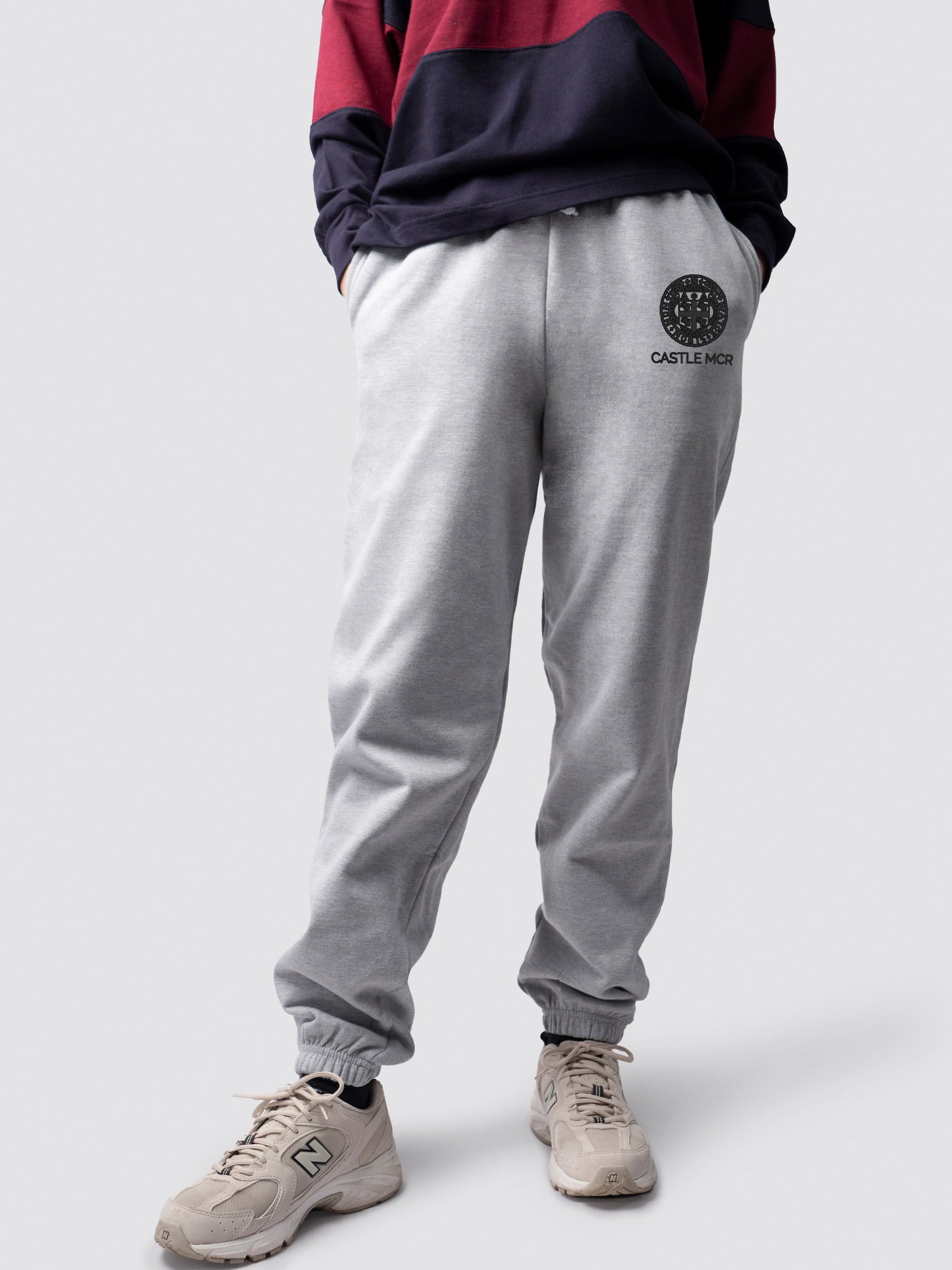 undergraduate cuffed sweatpants, made from soft cotton fabric, with Castle MCR logo