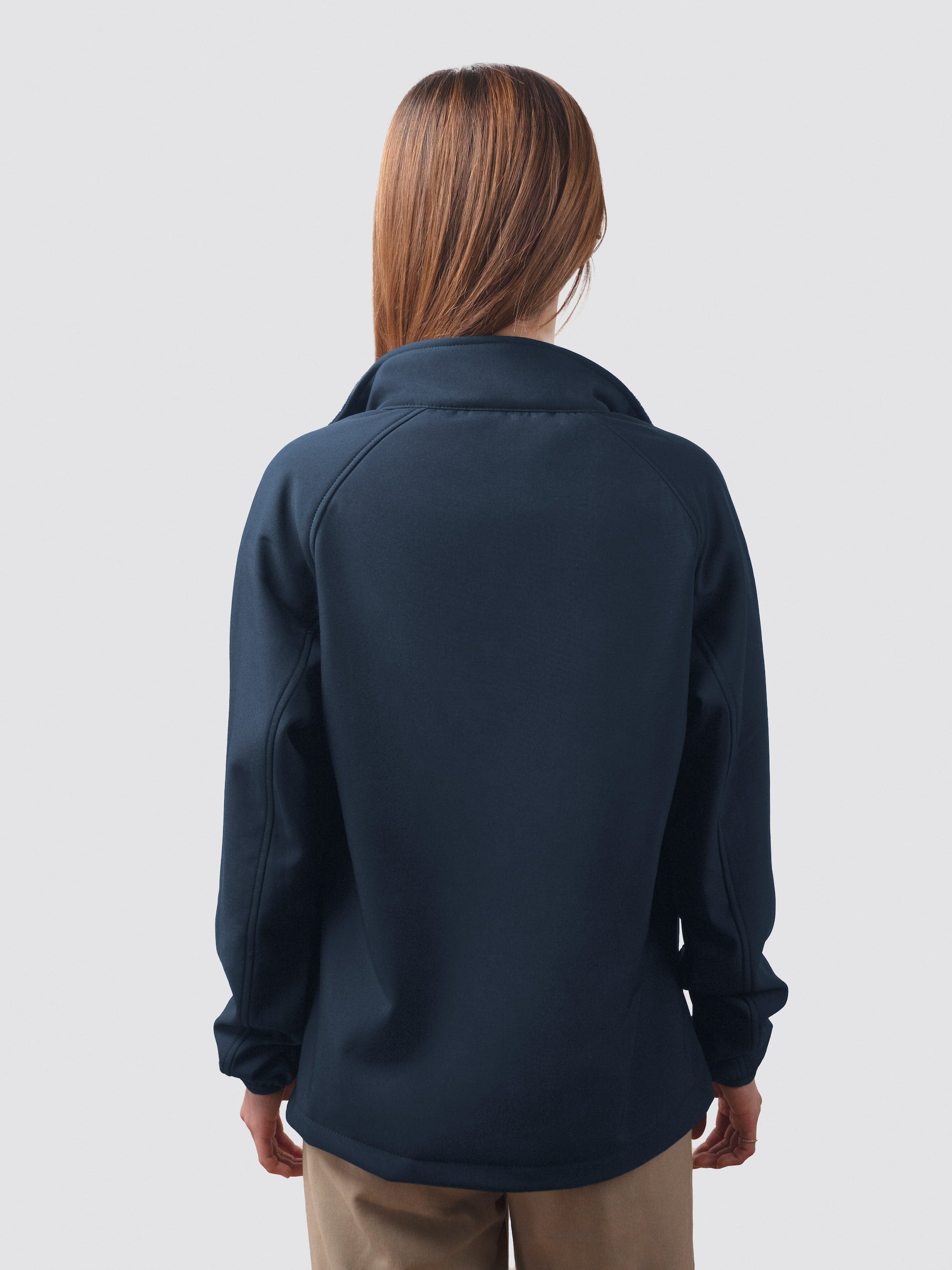 Navy college jacket for students, made from environmentally-friendly yarns
