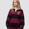 Downing College rugby shirt, with burgundy and navy stripes