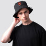 Black bucket hat, with embroidered Grey College crest