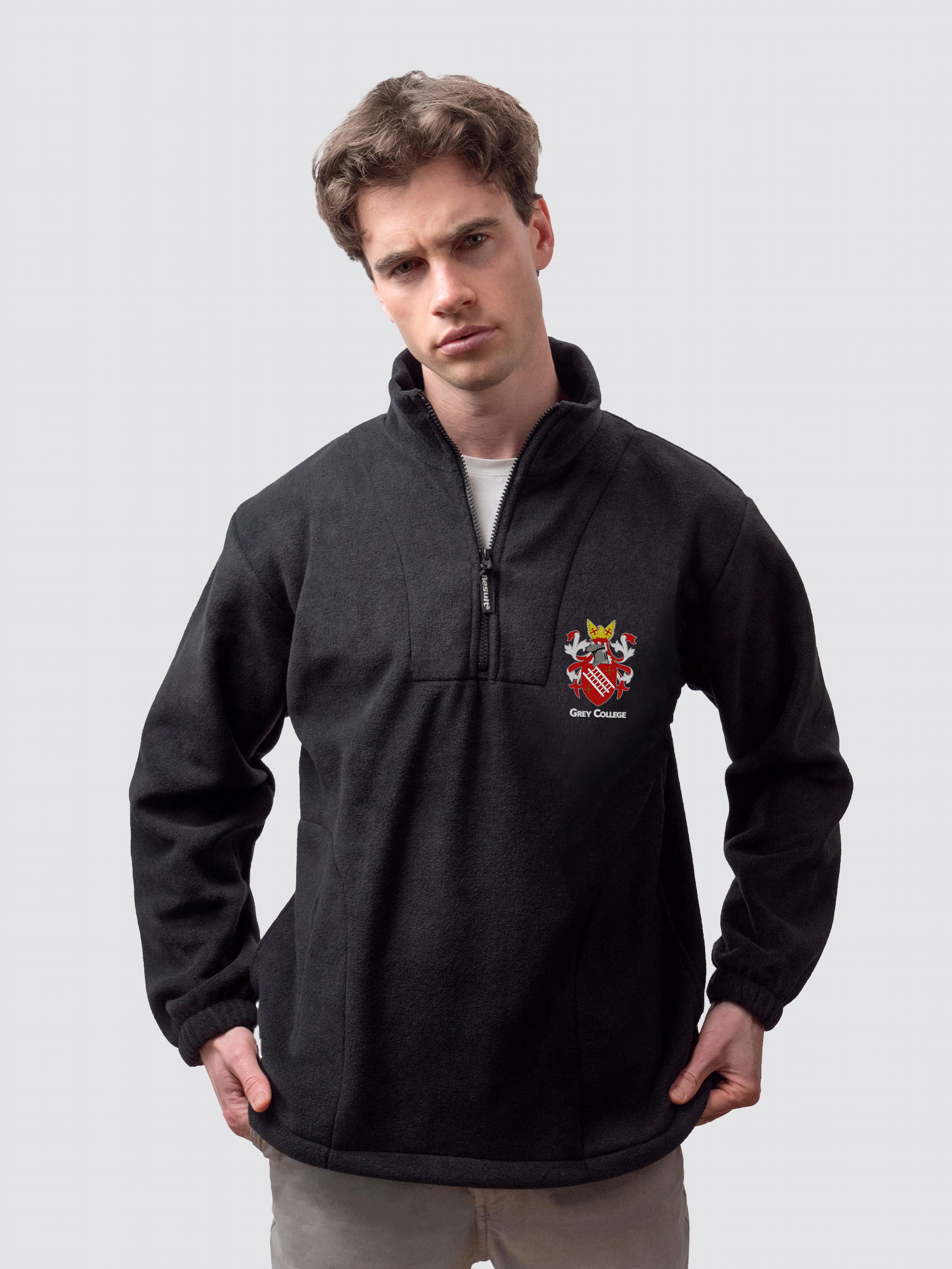 Durham University fleece, with custom embroidered initials and Grey College crest