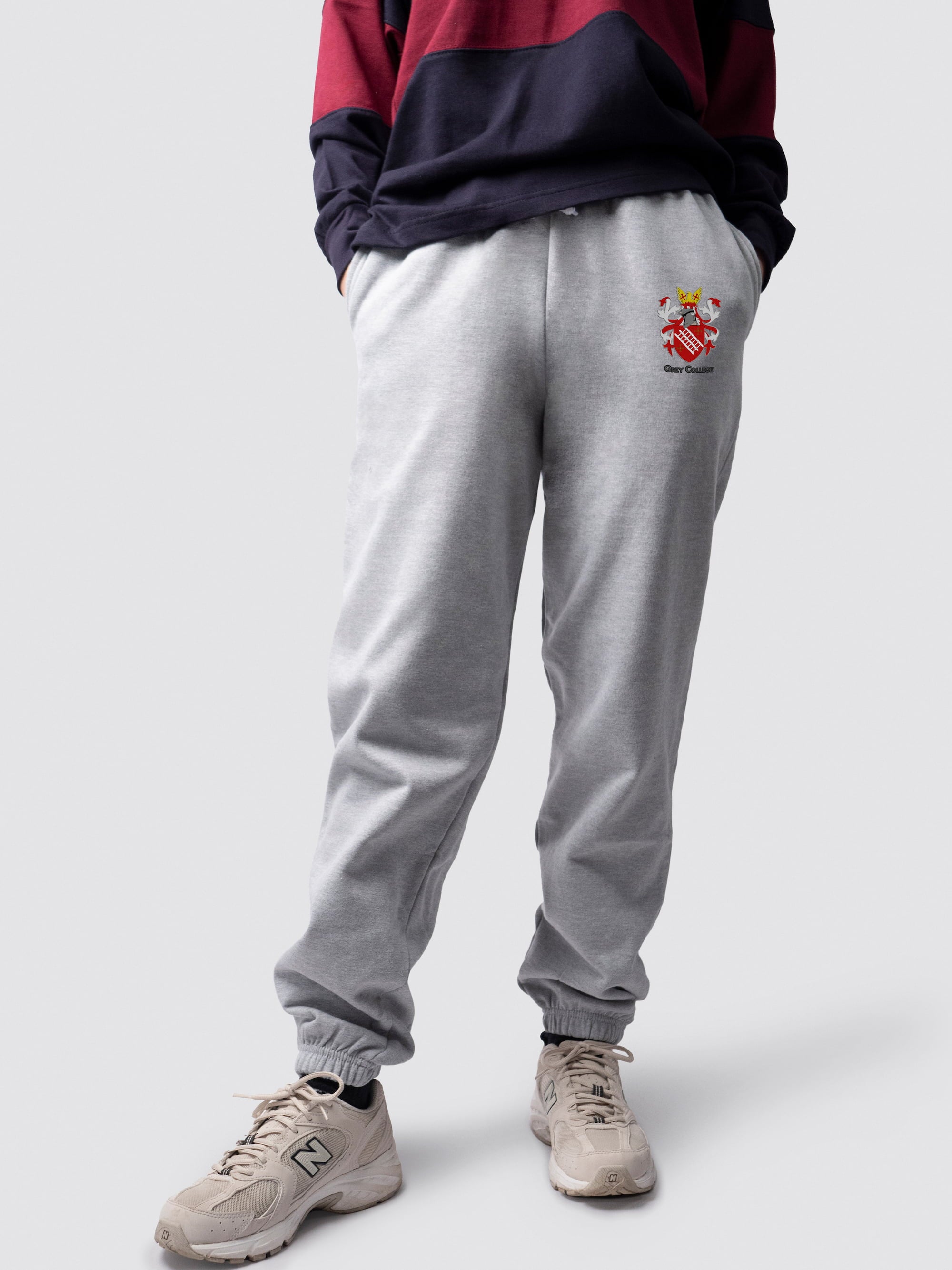 undergraduate cuffed sweatpants, made from soft cotton fabric, with Grey College logo