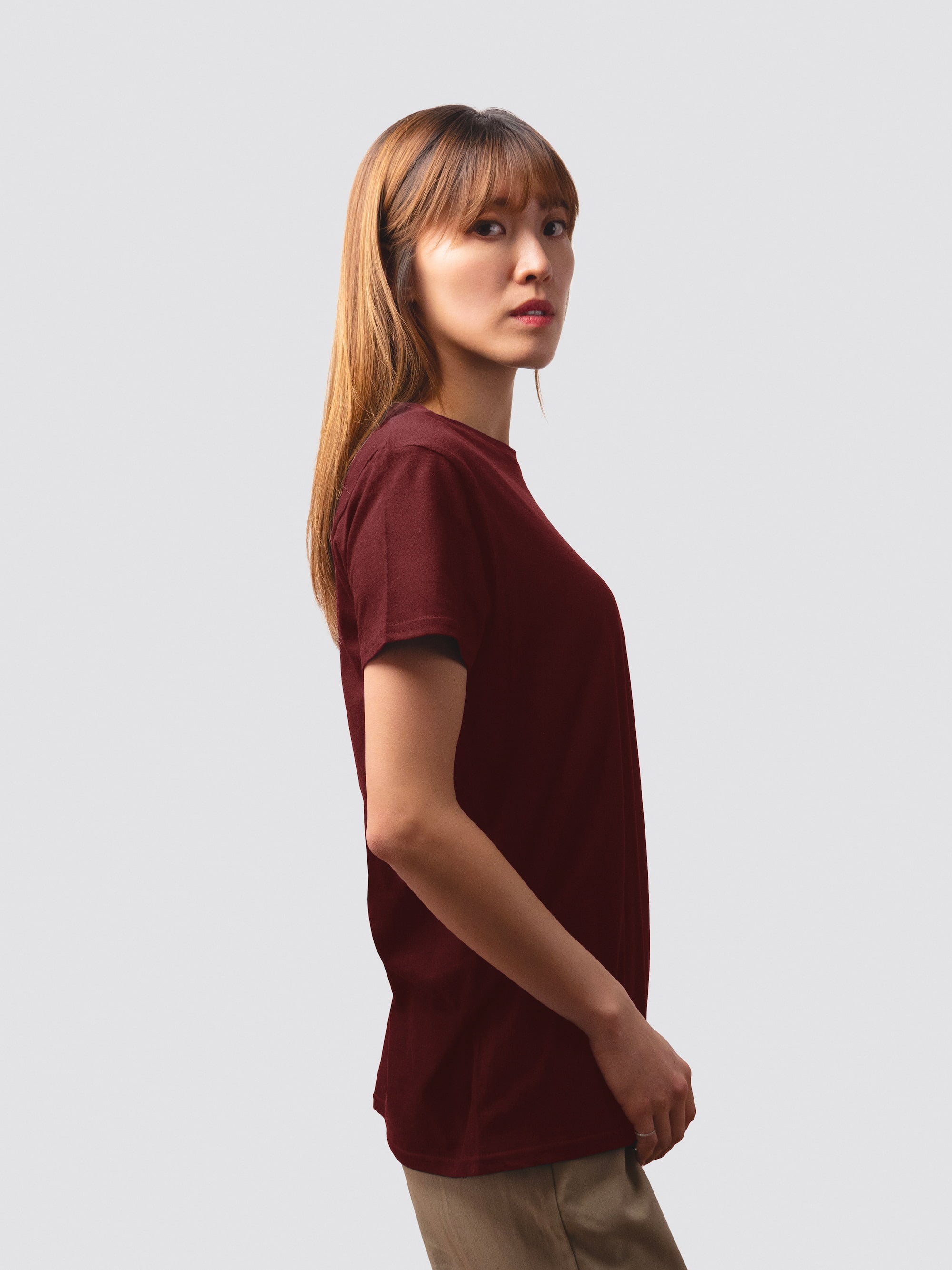 Redbird Apparel burgundy t-shirt, crafted form sustainable materials