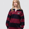 Keble College rugby shirt, with burgundy and navy stripes