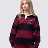Lucy Cavendish College rugby shirt, with burgundy and navy stripes