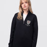 Stylish zip-neck sweater with custom left-breast embroidery