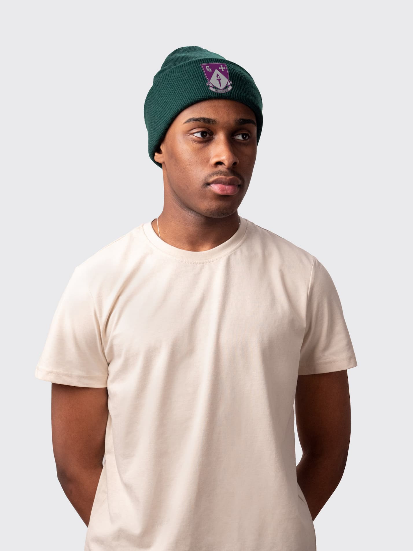 Bottle green, double layer knit beanie, made from sustainable yarn