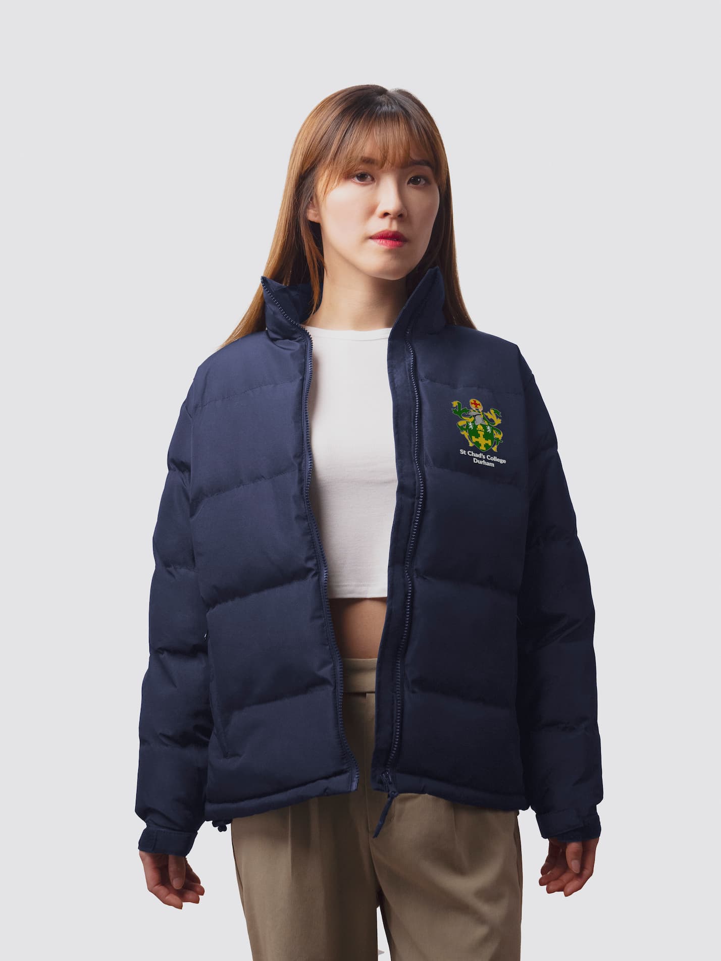 Navy ladies puffer jacket with showerproof padded insulation