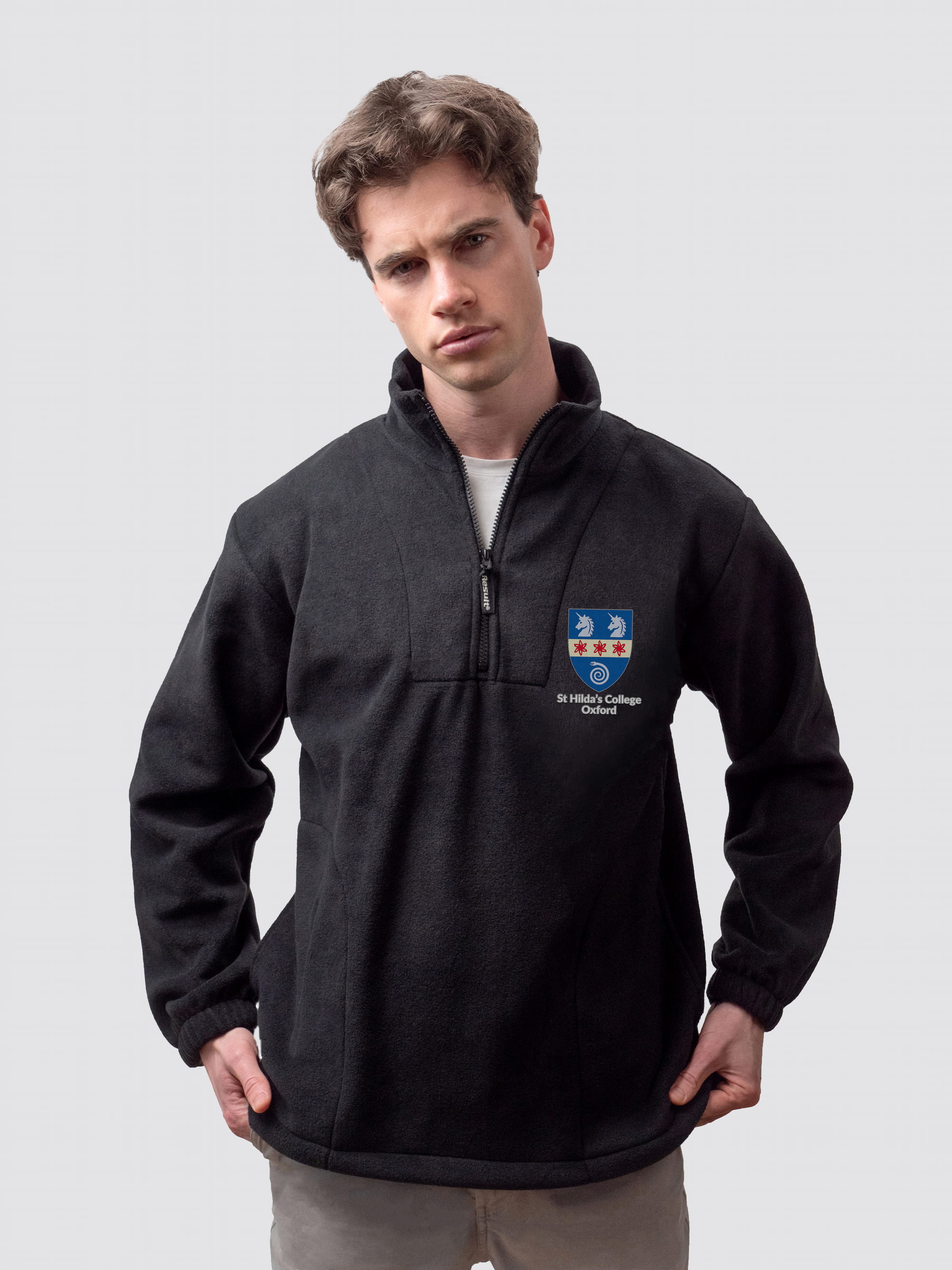 Oxford university fleece, with custom embroidered initials and St Hilda's College crest