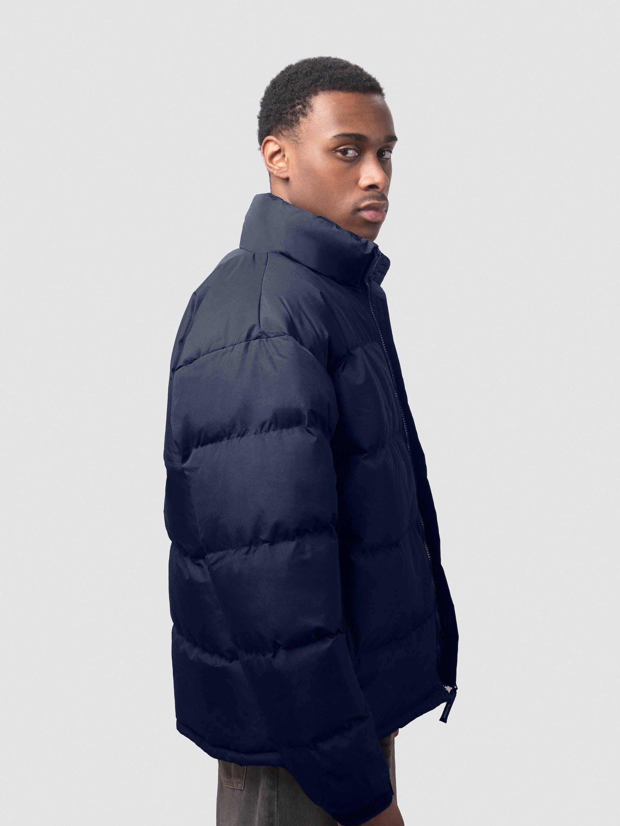 Padded navy puffer jacket, with customisable name or initials