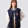 Retro style varsity jacket, with embroidered The Queen's crest