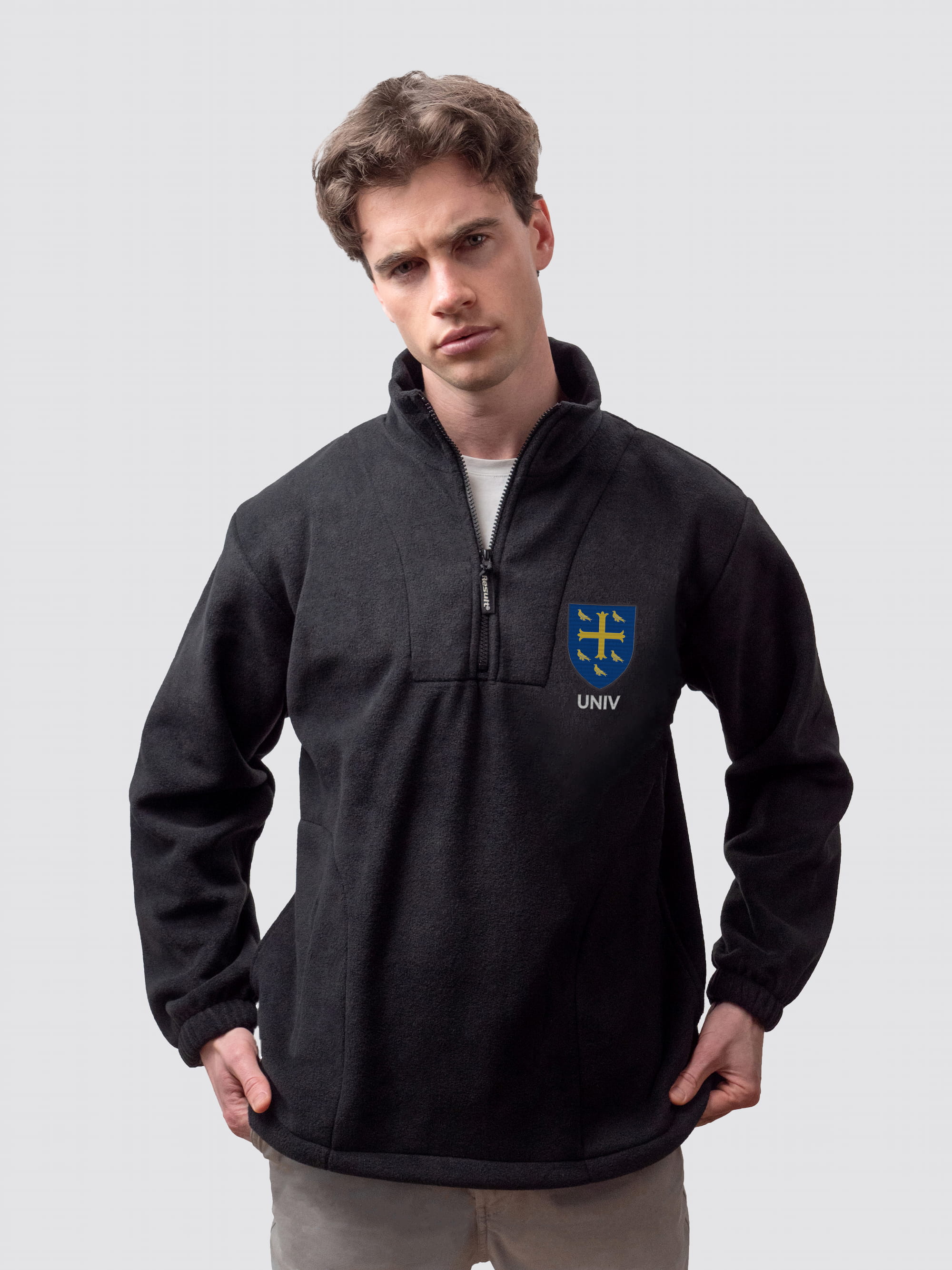 Oxford university fleece, with custom embroidered initials and University crest